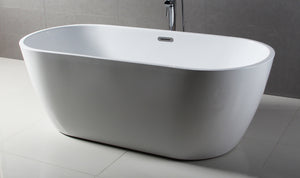 67 inch White Oval Acrylic Free Standing Soaking Bathtub