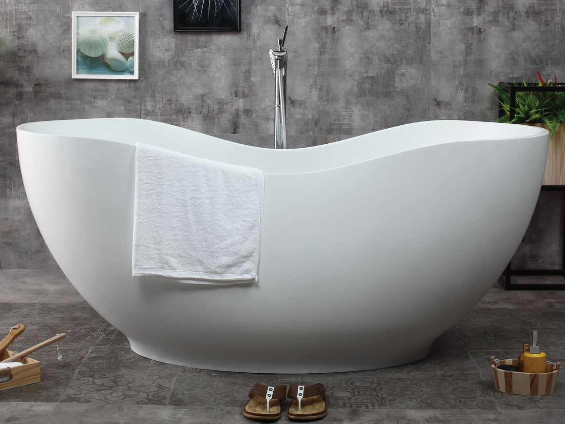 66" White Solid Surface Smooth Resin Soaking Bathtub