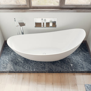 73" White Solid Surface Smooth Resin Soaking Slipper Bathtub