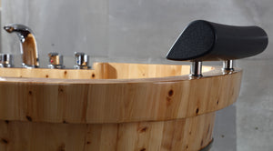 65" 2 Person Free Standing Cedar Wooden Bathtub with Fixtures & Headrests