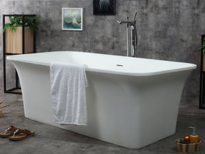 67" White Rectangular Solid Surface Smooth Resin Soaking Bathtub