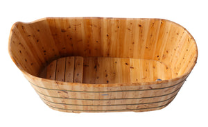 59" Free Standing Cedar Wood Bathtub with Bench