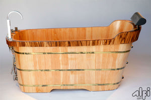 59" Free Standing Wooden Bathtub with Chrome Tub Filler