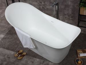 74" White Solid Surface Smooth Resin Soaking Slipper Bathtub