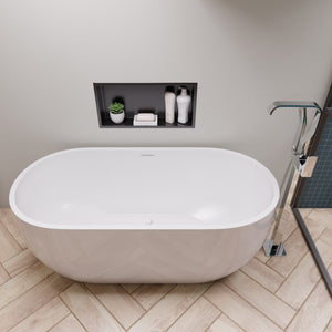 59 inch White Oval Acrylic Free Standing Soaking Bathtub