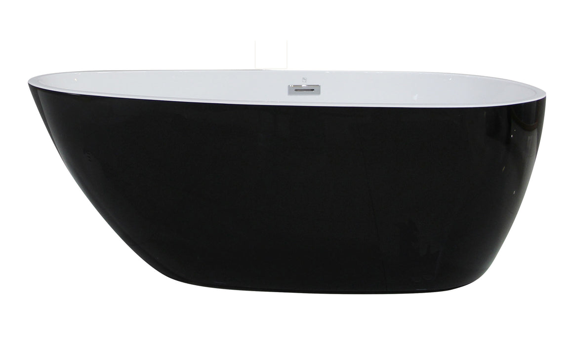 59 inch Black & White Oval Acrylic Free Standing Soaking Bathtub