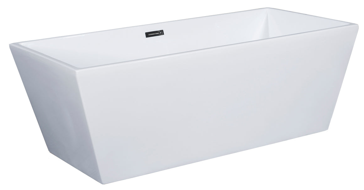 59 inch White Rectangular Acrylic Free Standing Soaking Bathtub