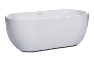 59 inch White Oval Acrylic Free Standing Soaking Bathtub