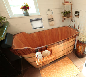 59" Free Standing Wooden Bathtub with Chrome Tub Filler