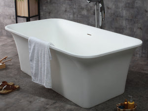 67" White Rectangular Solid Surface Smooth Resin Soaking Bathtub