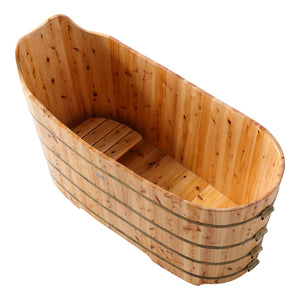 59" Free Standing Cedar Wood Bathtub with Bench