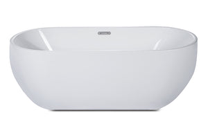 67 inch White Oval Acrylic Free Standing Soaking Bathtub