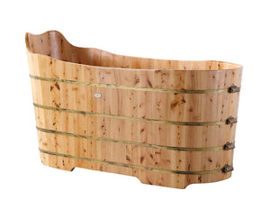 59" Free Standing Cedar Wood Bathtub with Bench