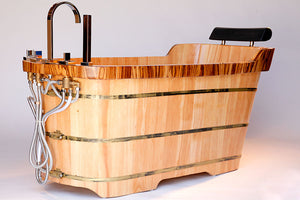 59" Free Standing Wooden Bathtub with Chrome Tub Filler