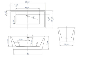 59 inch Black & White Rectangular Acrylic Free Standing Soaking Bathtub