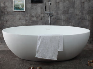 67" White Oval Solid Surface Smooth Resin Soaking Bathtub