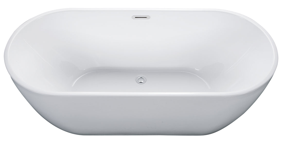 67 inch White Oval Acrylic Free Standing Soaking Bathtub