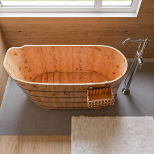 59" Free Standing Cedar Wood Bathtub with Bench