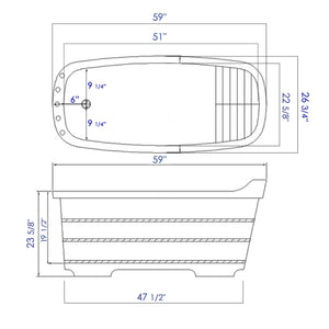 59" Free Standing Wooden Bathtub with Chrome Tub Filler