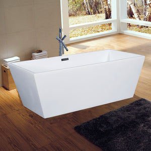 59 inch White Rectangular Acrylic Free Standing Soaking Bathtub