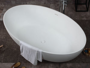 67" White Oval Solid Surface Smooth Resin Soaking Bathtub