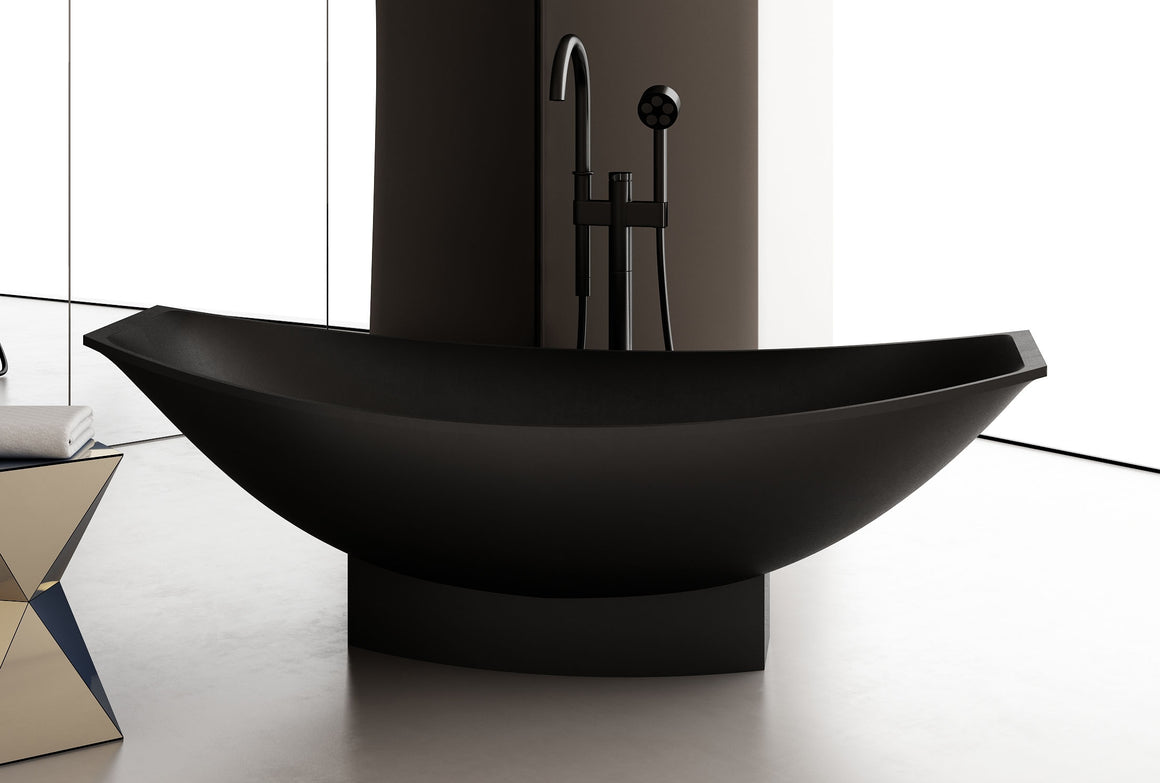 Black Matte 71" Solid Surface Resin Free Standing Hammock Style Bathtub