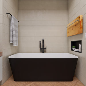 67" Black & White Matte Rectangular Solid Surface Resin Soaking Bathtub