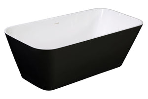 67" Black & White Matte Rectangular Solid Surface Resin Soaking Bathtub