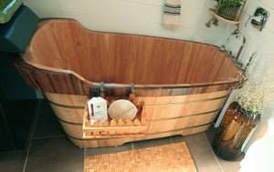 59" Free Standing Wooden Bathtub with Chrome Tub Filler