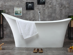 74" White Solid Surface Smooth Resin Soaking Slipper Bathtub