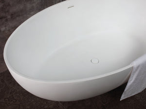 67" White Oval Solid Surface Smooth Resin Soaking Bathtub