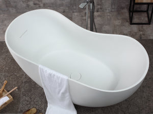 66" White Solid Surface Smooth Resin Soaking Bathtub