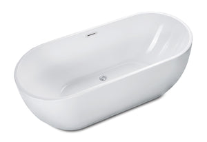 67 inch White Oval Acrylic Free Standing Soaking Bathtub