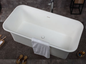 67" White Rectangular Solid Surface Smooth Resin Soaking Bathtub