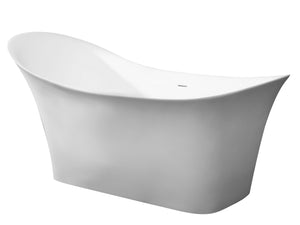 74" White Solid Surface Smooth Resin Soaking Slipper Bathtub