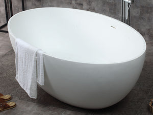 67" White Oval Solid Surface Smooth Resin Soaking Bathtub