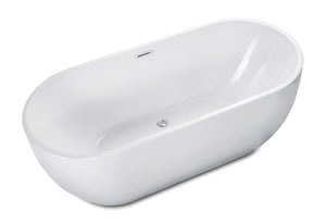 59 inch White Oval Acrylic Free Standing Soaking Bathtub