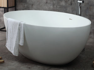 67" White Oval Solid Surface Smooth Resin Soaking Bathtub