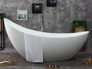 73" White Solid Surface Smooth Resin Soaking Slipper Bathtub