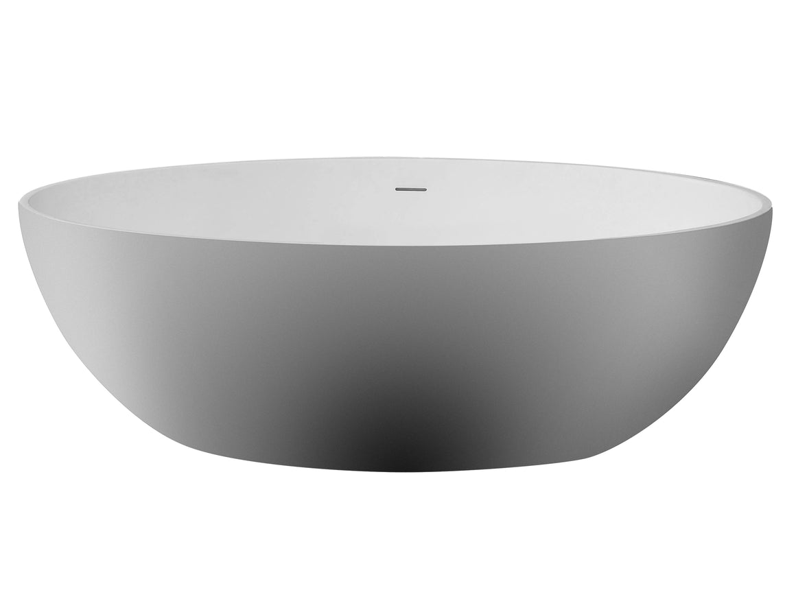 67" White Oval Solid Surface Smooth Resin Soaking Bathtub