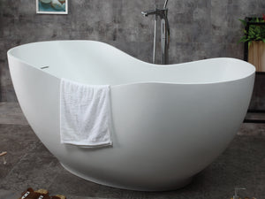 66" White Solid Surface Smooth Resin Soaking Bathtub