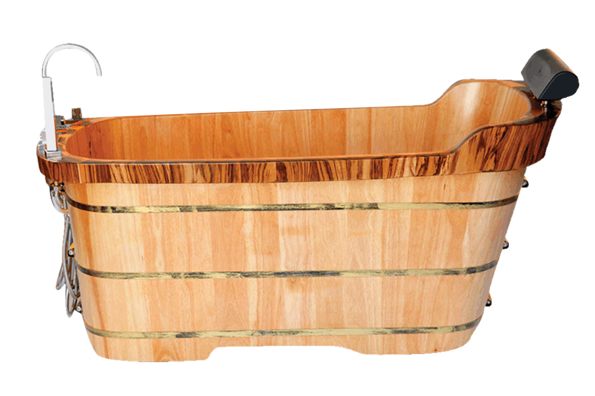 59" Free Standing Wooden Bathtub with Chrome Tub Filler