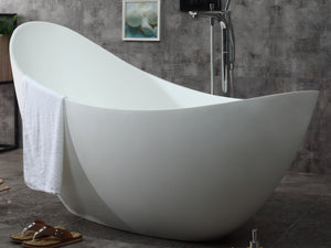 73" White Solid Surface Smooth Resin Soaking Slipper Bathtub