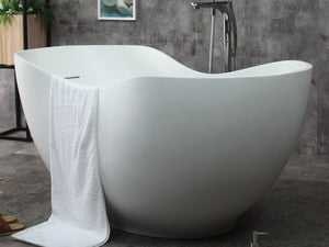 66" White Solid Surface Smooth Resin Soaking Bathtub