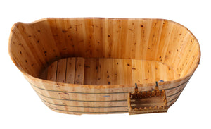 59" Free Standing Cedar Wood Bathtub with Bench