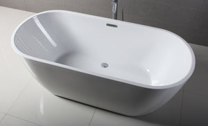 67 inch White Oval Acrylic Free Standing Soaking Bathtub