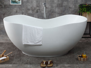 66" White Solid Surface Smooth Resin Soaking Bathtub