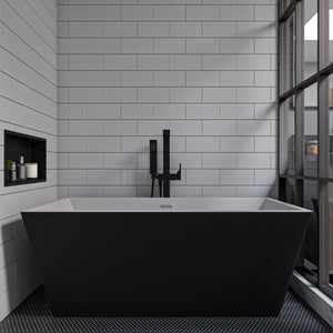 59 inch Black & White Rectangular Acrylic Free Standing Soaking Bathtub