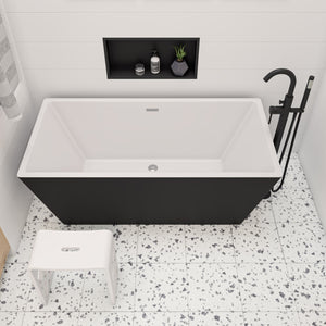 59 inch Black & White Rectangular Acrylic Free Standing Soaking Bathtub