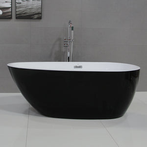 59 inch Black & White Oval Acrylic Free Standing Soaking Bathtub